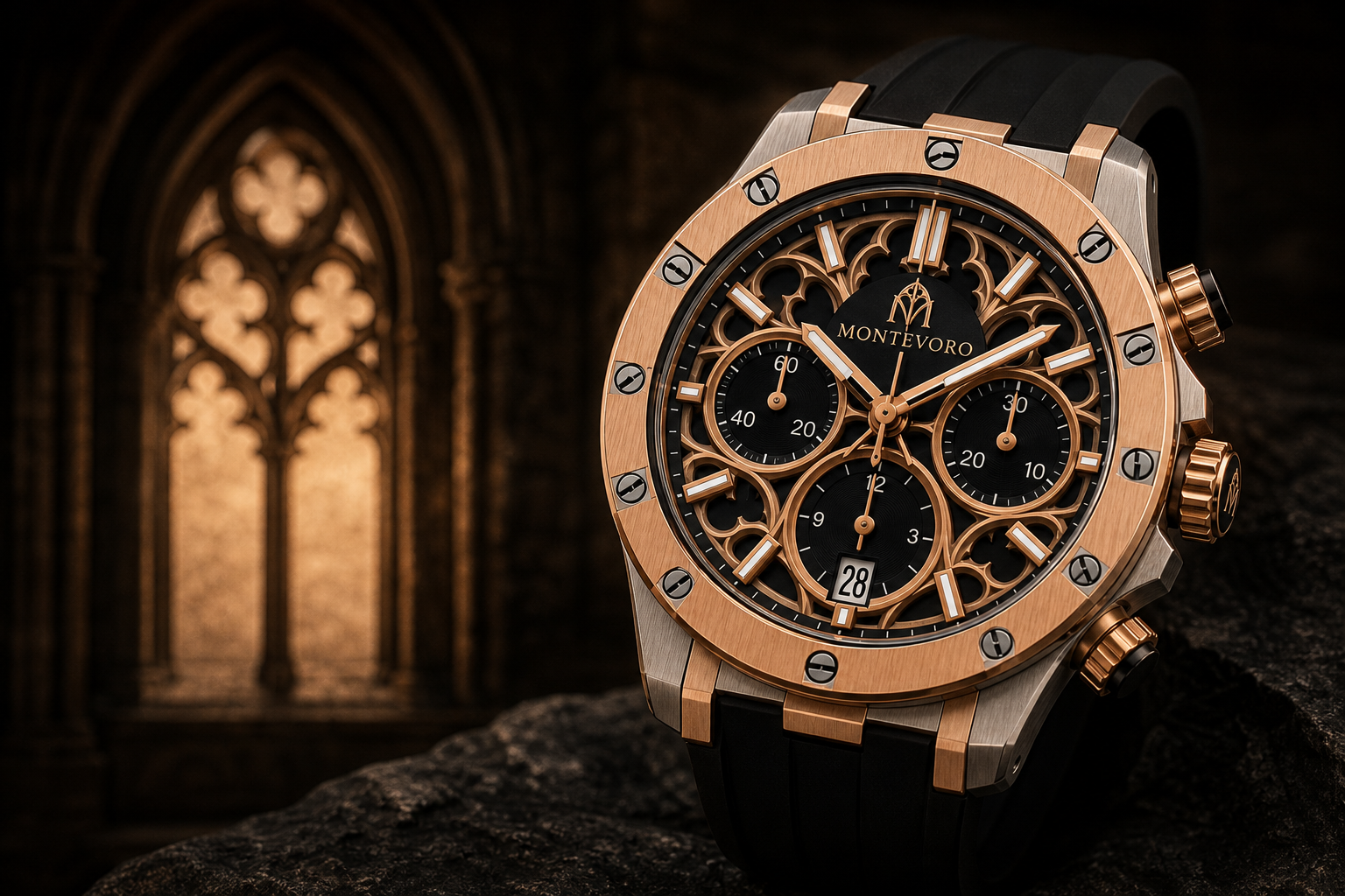 Cattedrale chronograph with rose-gold Gothic tracery dial